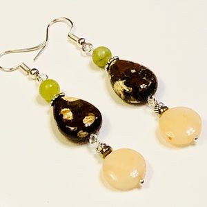 Three-Gemstone Drop Earrings